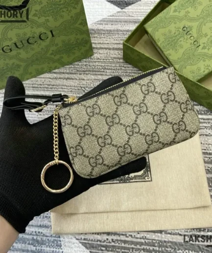 Gucci 1:1 Mirror Replica GG Emblem Key Pouch 7.5CM/3IN Gucci Replica Wallets