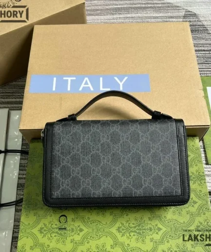 Gucci 1:1 Mirror Replica Travel Document Case Black Grey 21.5CM/8.5IN Gucci Replica Wallets