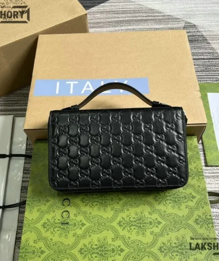 Gucci 1:1 Mirror Replica Guccissima Travel Document Case Black 21.5CM/8.5IN Gucci Replica Wallets