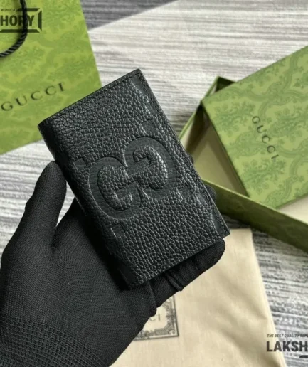 Gucci 1:1 Mirror Replica Leather Jumbo GG Card Case 7.5CM/3IN Gucci Replica Wallets