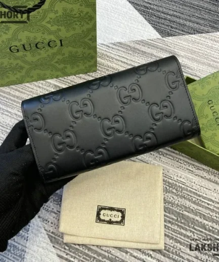 Gucci 1:1 Mirror Replica GG Continental Wallet Leather Black 19CM/7.5IN Gucci Replica Wallets