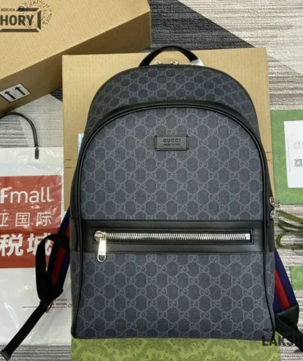 Gucci 1:1 Mirror Replica Black GG Supreme Canvas & Leather Backpack 44CM/17.3IN Gucci Replica Backpacks