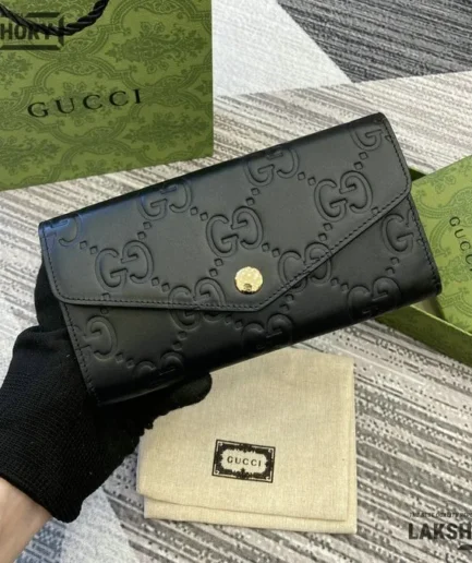 Gucci 1:1 Mirror Replica GG Continental Wallet Leather Black 19CM/7.5IN Gucci Replica Wallets