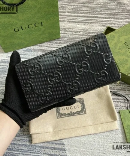 Gucci 1:1 Mirror Replica GG Embossed Long Wallet Black 19CM/7.5IN Gucci Replica Wallets