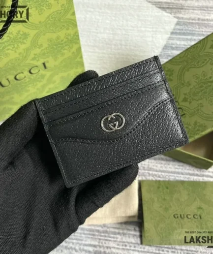 Gucci 1:1 Mirror Replica Interlocking G Cardholder Black Wallet 7CM/2.8IN Gucci Replica Wallets