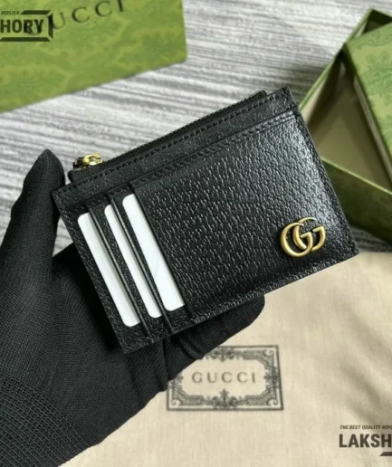 Gucci 1:1 Mirror Replica GG Coin Case Card Holder Black 8CM/3.1IN Gucci Replica Wallets