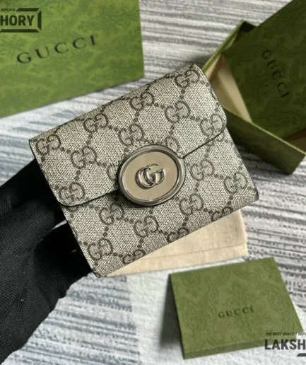 Gucci 1:1 Mirror Replica GG Medium Wallet Beige Ebony 11CM/4.3IN Gucci Replica Wallets