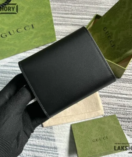 Gucci 1:1 Mirror Replica Petite GG Medium Wallet Black 11CM/4.3IN Gucci Replica Wallets