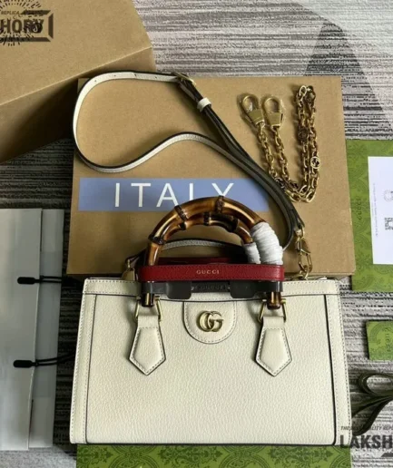 Gucci 1:1 Mirror Replica Calfskin Web Small Diana Shoulder Bag 27CM/10.6IN Gucci Replica Bamboo Bags