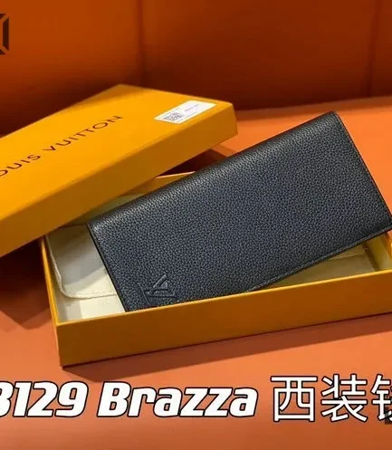Louis Vuitton 1:1 Mirror Replica Black Taiga Leather Brazza Wallet 19CM/7.5IN Louis Vuitton Replica Wallets