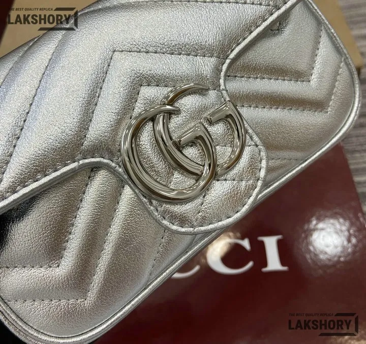 Gucci 1:1 Mirror Replica GG Marmont Mini Shoulder Bag Grey 16.5CM/6.5IN Gucci Replica Marmont Bags Gucci 1:1 Mirror Replica GG Marmont Mini Shoulder Bag Grey 16.5CM/6.5IN Gucci Replica Marmont Bags