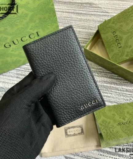 Gucci 1:1 Mirror Replica Long Card Case w/ Gucci logo Black 7.5CM/3IN Gucci Replica Wallets