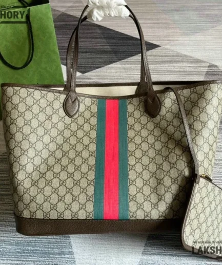 Gucci 1:1 Mirror Replica GG Supreme Large Ophidia Tote Beige 40CM/15.7IN Gucci Replica Ophidia Bags