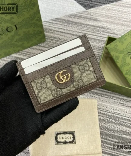 Gucci 1:1 Mirror Replica GG Monogram Ophidia Card Holder Beige 7CM/2.8IN Gucci Replica Wallets