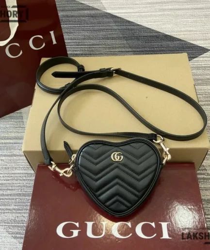 Gucci 1:1 Mirror Replica Matelasse Diagonal Interlocking G Heart 13.5CM/5.3IN Gucci Replica Marmont Bags