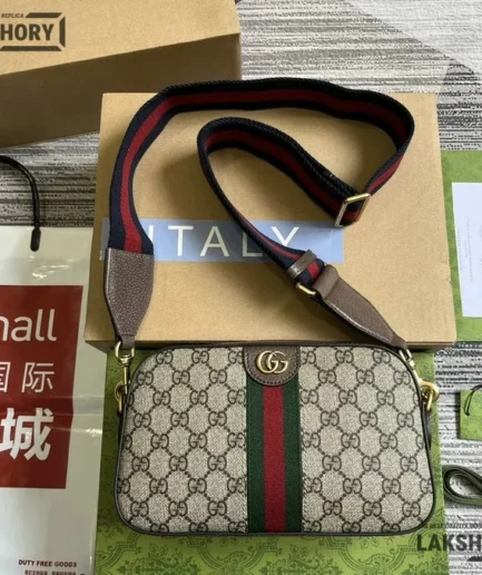 Gucci 1:1 Mirror Replica Small Ophidia GG Crossbody Bag Ebony Beige 24CM/9.4IN Gucci Replica Ophidia Bags
