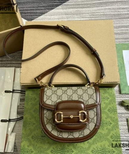 Gucci 1:1 Mirror Replica Horsebit 1955 Mini Top Handle Bag Brown 18CM/7.1IN Gucci Replica Horsebit Bags