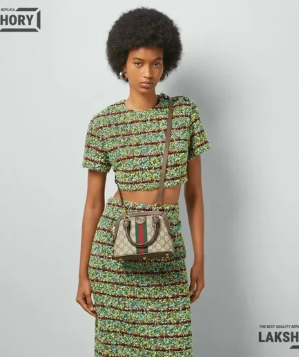 Gucci 1:1 Mirror Replica Mini Top Handle Ophidia Dome Brown 20.5CM/8.1IN Gucci Replica Ophidia Bags