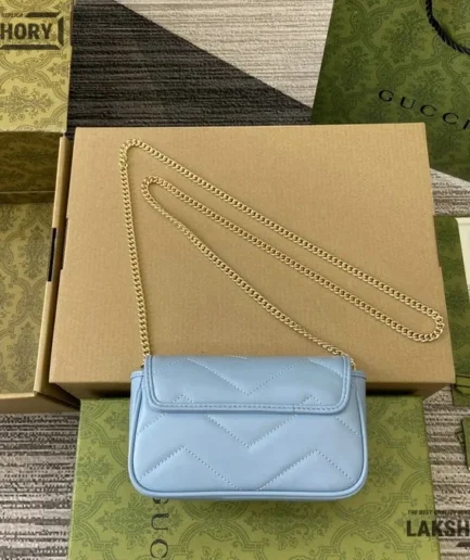 Gucci 1:1 Mirror Replica Super Mini GG Marmont Porcelain Light Blue 16.5CM/6.5IN Gucci Replica Marmont Bags