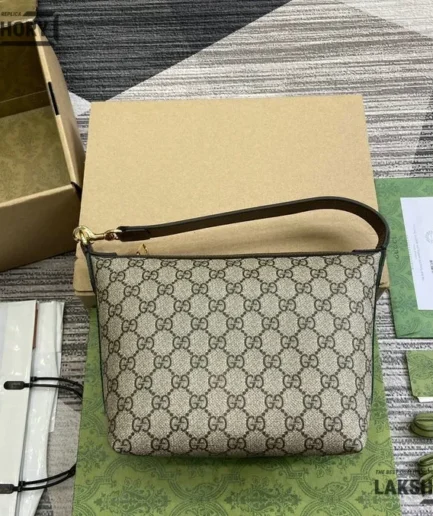 Gucci 1:1 Mirror Replica Ophidia Small Shoulder Bag Beige Ebony 20CM/7.9IN Gucci Replica Ophidia Bags