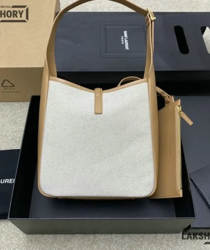 YSL 1:1 Mirror Replica Small Le 5 A 7 Hobo Bag Creme Brown 23CM/9.1IN Replica Hobo Bags