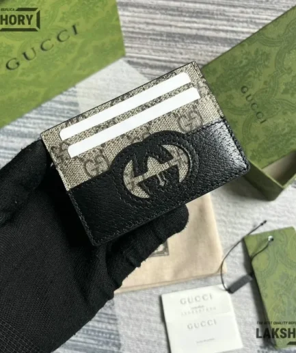 Gucci 1:1 Mirror Replica GG Supreme Monogram Basket Card Holder 7CM/2.8IN Gucci Replica Wallets