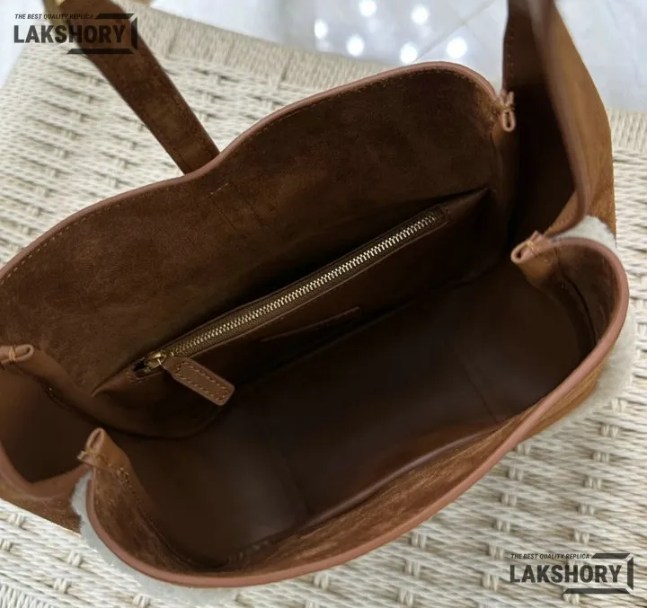 YSL 1:1 Mirror Replica Suede Shearling Le 5 A 7 Hobo Brown Beige 23CM/9.1IN Replica Hobo Bags YSL 1:1 Mirror Replica Suede Shearling Le 5 A 7 Hobo Brown Beige 23CM/9.1IN Replica Hobo Bags