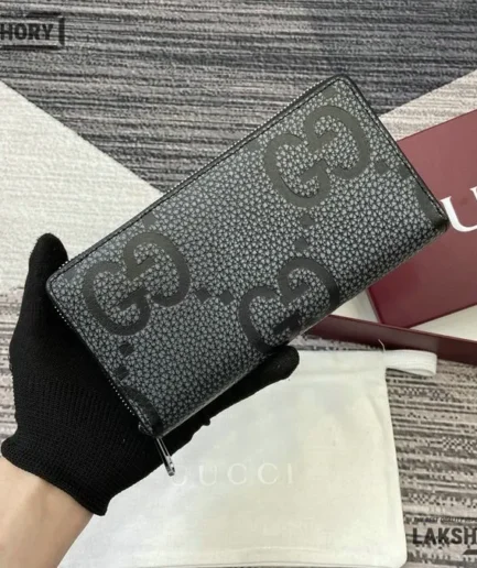 Gucci 1:1 Mirror Replica GG Jumbo Zip Around Wallet Black 19CM/7.5IN Gucci Replica Wallets