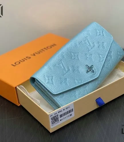 Louis Vuitton 1:1 Mirror Replica Sarah Wallet Monogram Empreinte Blue 19CM/7.5IN Louis Vuitton Replica Wallets