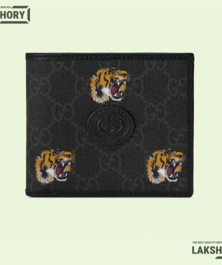Gucci 1:1 Mirror Replica Tiger Face Print GG Supreme Wallet 9CM/3.5IN Gucci Replica Wallets