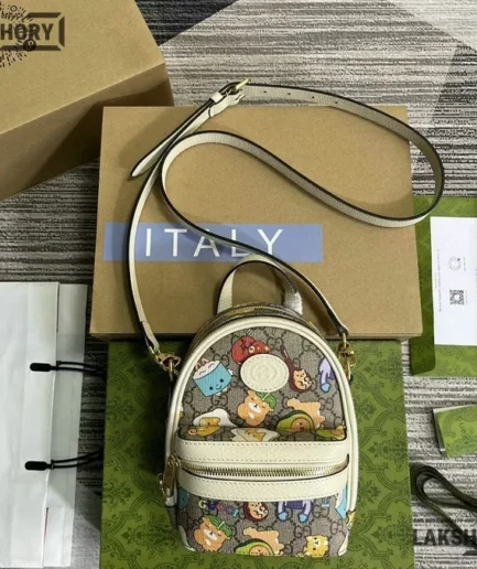 Gucci 1:1 Mirror Replica X PIKARAR GG Supreme Textured Dollar Animal Print 19CM/7.5IN Gucci Replica Backpacks