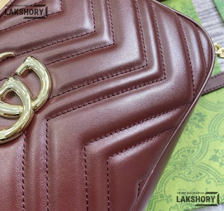 Gucci 1:1 Mirror Replica GG Marmont Small Camera Bag Burgundy 24CM/9.4IN Gucci Replica Marmont Bags Gucci 1:1 Mirror Replica GG Marmont Small Camera Bag Burgundy 24CM/9.4IN Gucci Replica Marmont Bags
