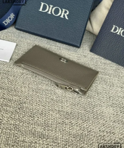 Dior 1:1 Mirror Replica Zipped Card Holder Grained Calfskin 7.5CM/3IN Christian Dior Replica Wallets