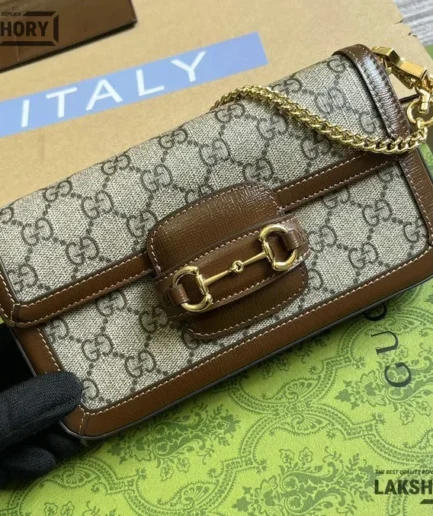 Gucci 1:1 Mirror Replica GG Supreme Azalea Horsebit 1955 Beige 21.5CM/8.5IN Gucci Replica Horsebit Bags
