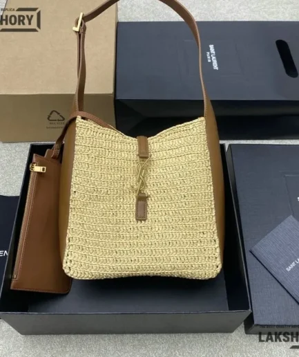 YSL 1:1 Mirror Replica Small Raffia 5 A 7 Bucket Bag Naturel 22CM/8.7IN Replica Hobo Bags