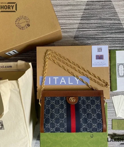 Gucci 1:1 Mirror Replica GG Supreme Ophidia Small Chain-Strap Bag 26CM/10.2IN Gucci Replica Ophidia Bags