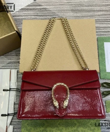 Gucci 1:1 Mirror Replica Crinkled Patent Mini Dionysus Shoulder Bag 28CM/11IN Gucci Replica Dionysus Bags