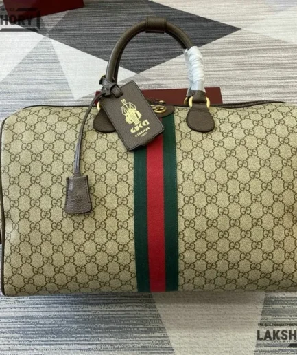 Gucci 1:1 Mirror Replica Savoy Medium Duffle Bag Beige Brown 44CM/17.3IN Gucci Replica Ophidia Bags