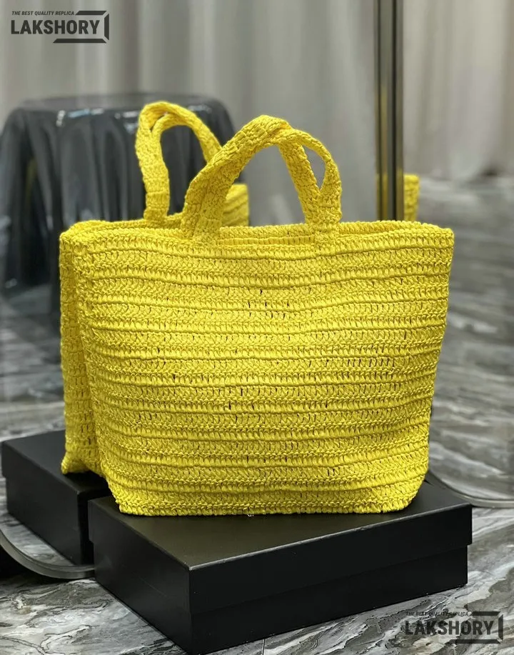 YSL 1:1 Mirror Replica Raffia Embroidered Rive Gauche Tote Bag 38CM/15IN Replica Tote Bags YSL 1:1 Mirror Replica Raffia Embroidered Rive Gauche Tote Bag 38CM/15IN Replica Tote Bags