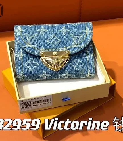 Louis Vuitton 1:1 Mirror Replica Denim Amelia Compact Victorine Wallet Blue 12CM/4.7IN Louis Vuitton Replica Wallets