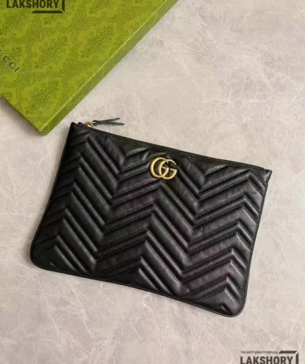 Gucci 1:1 Mirror Replica Azalea Heart GG Marmont Zip Pouch Black 29CM/11.4IN Gucci Replica Wallets