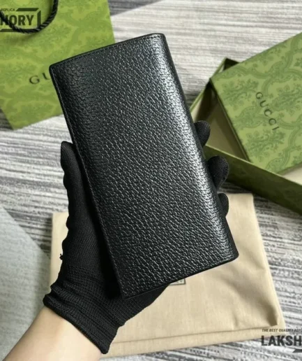 Gucci 1:1 Mirror Replica Calfskin Horsebit Card Holder Black 10CM/3.9IN Gucci Replica Wallets