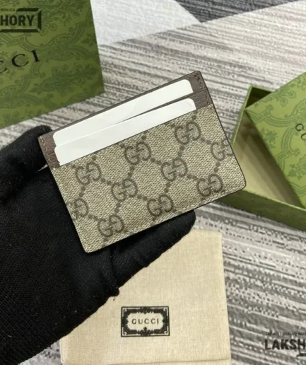 Gucci 1:1 Mirror Replica GG Monogram Ophidia Card Holder Beige 7CM/2.8IN Gucci Replica Wallets