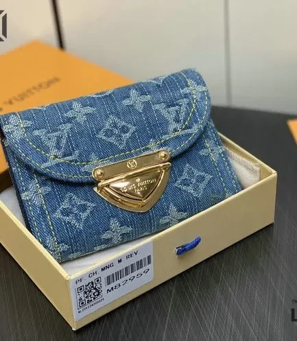 Louis Vuitton 1:1 Mirror Replica Denim Amelia Compact Victorine Wallet Blue 12CM/4.7IN Louis Vuitton Replica Wallets
