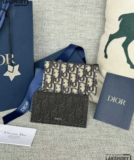 Dior 1:1 Mirror Replica Zipped Card Holder Oblique Jacquard 7.5CM/3IN Christian Dior Replica Wallets