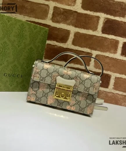 Gucci 1:1 Mirror Replica Berry Print Mini Padlock GG Supreme 18CM/7.1IN Gucci Replica Padlock Bags