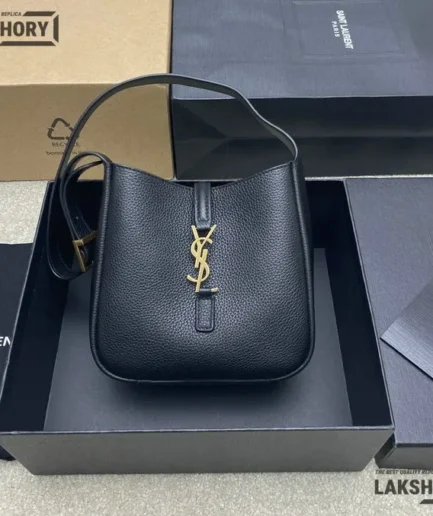 YSL 1:1 Mirror Replica Le 5 À 7 Mini Textured-leather Bag 16CM/6.3IN Replica Hobo Bags