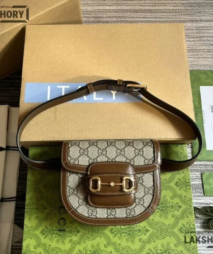Gucci 1:1 Mirror Replica GG Supreme Monogram Horsebit 1955 Beige Brown 16CM/6.3IN Gucci Replica Horsebit Bags