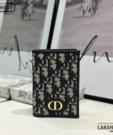 Dior 1:1 Mirror Replica Oblique 30 Montaigne Passport Holder Blue Christian Dior Replica Wallets