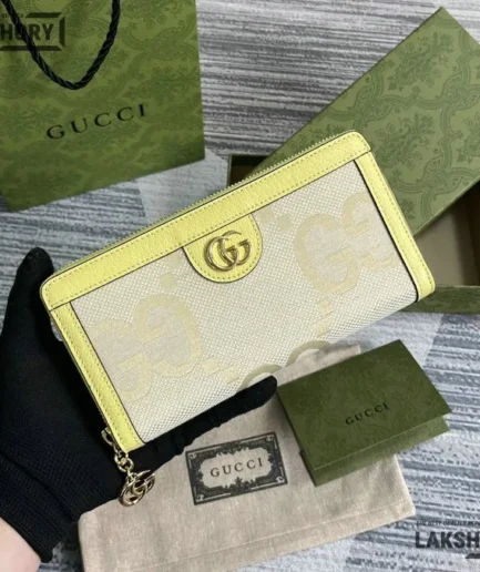 Gucci 1:1 Mirror Replica Zip Around  Jumbo GG Wallet Beige & Banana 19.5CM/7.7IN Gucci Replica Wallets